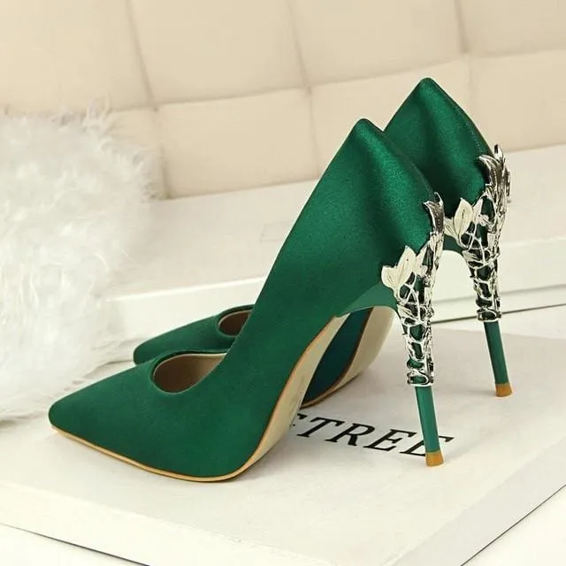 Metal Carved Thin Heel Sexy Pointed Toe Ladies Shoes