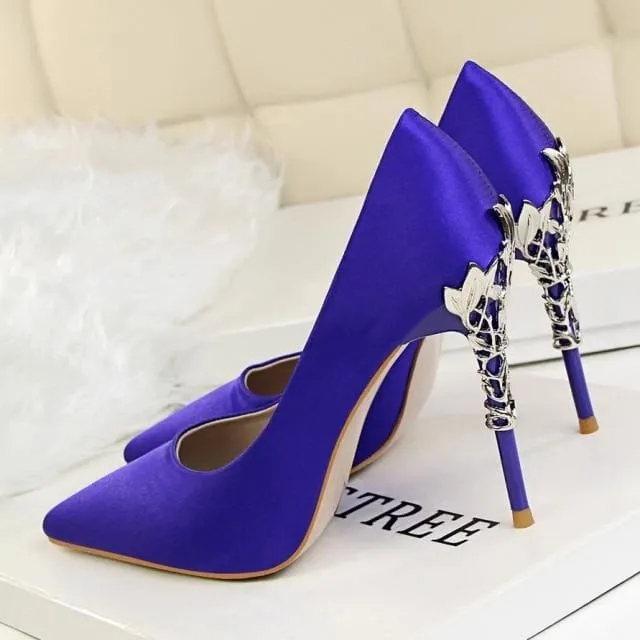 Metal Carved Thin Heel Sexy Pointed Toe Ladies Shoes