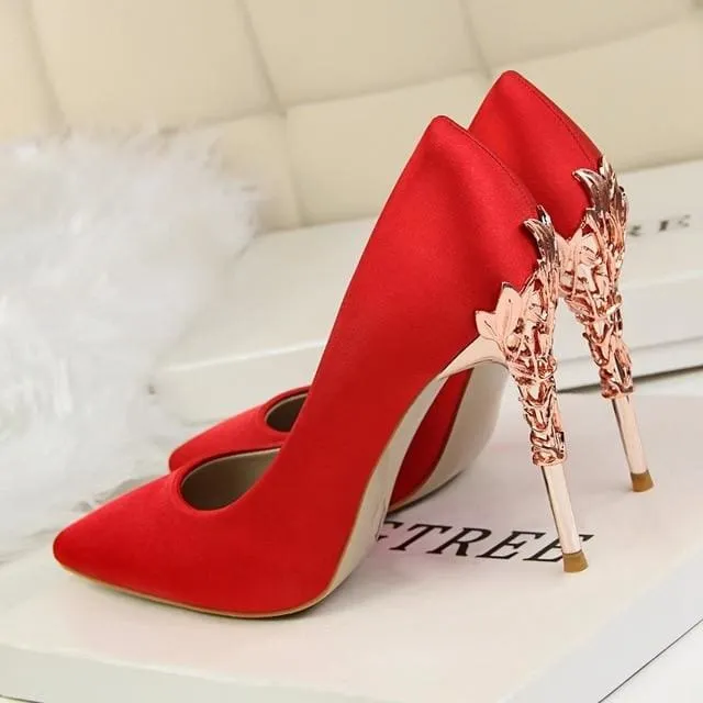 Metal Carved Thin Heel Sexy Pointed Toe Ladies Shoes