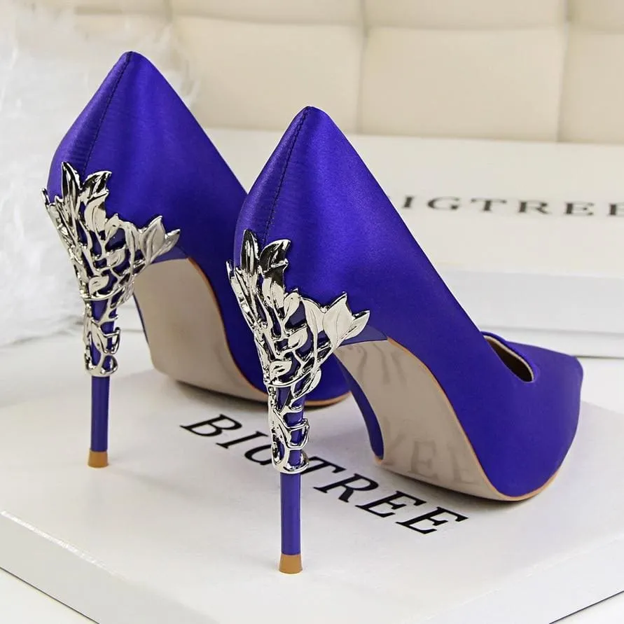 Metal Carved Thin Heel Sexy Pointed Toe Ladies Shoes