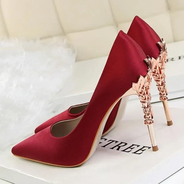 Metal Carved Thin Heel Sexy Pointed Toe Ladies Shoes