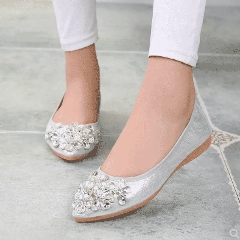 Nanccy  Casual Comfort Dressy Flats For Wedding Bling Diamonds Bridal Shoes