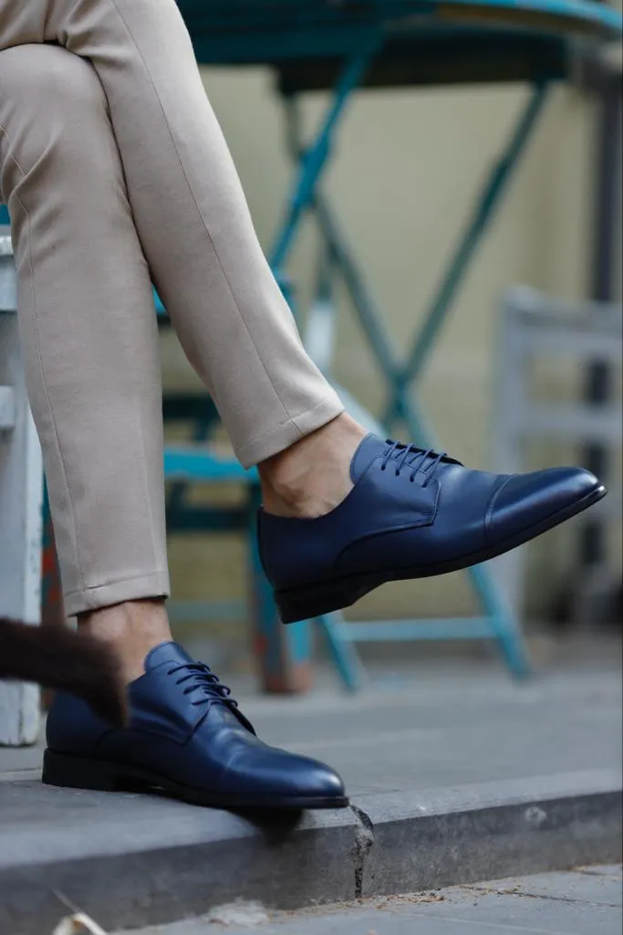 Navy Blue Cap Toe Laced Derby for Men | GentWith.com