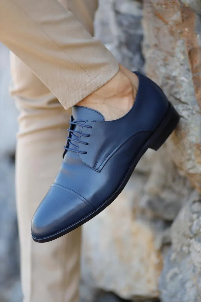 Navy Blue Cap Toe Laced Derby for Men | GentWith.com