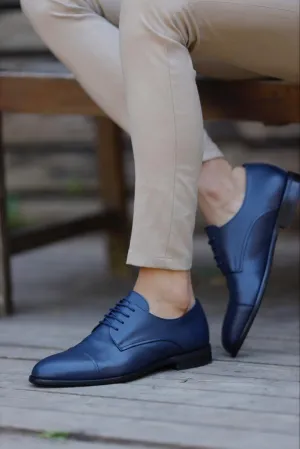 Navy Blue Cap Toe Laced Derby for Men | GentWith.com