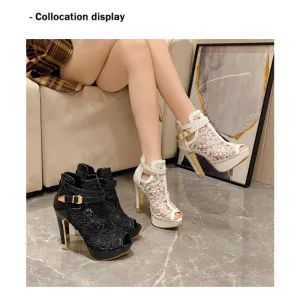 New Arrival Plus Size Sexy Lace Mesh Peep Toe Boots