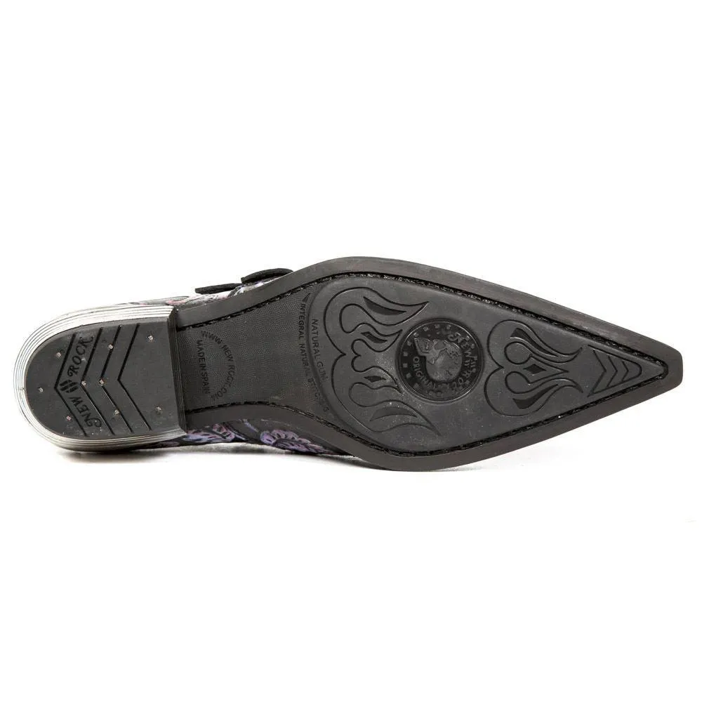 New Rock 7960-s6 Shoe Embossed Vintage Black Red Leather Buckle Steel Heel Shoes