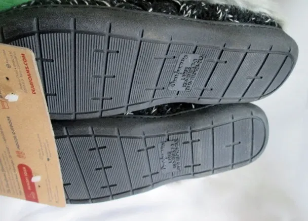 NEW Womens DEARFOAMS Faux Fur Knit Clog Moc Slippers Slides Shoes L 9-10 BLACK GRAY