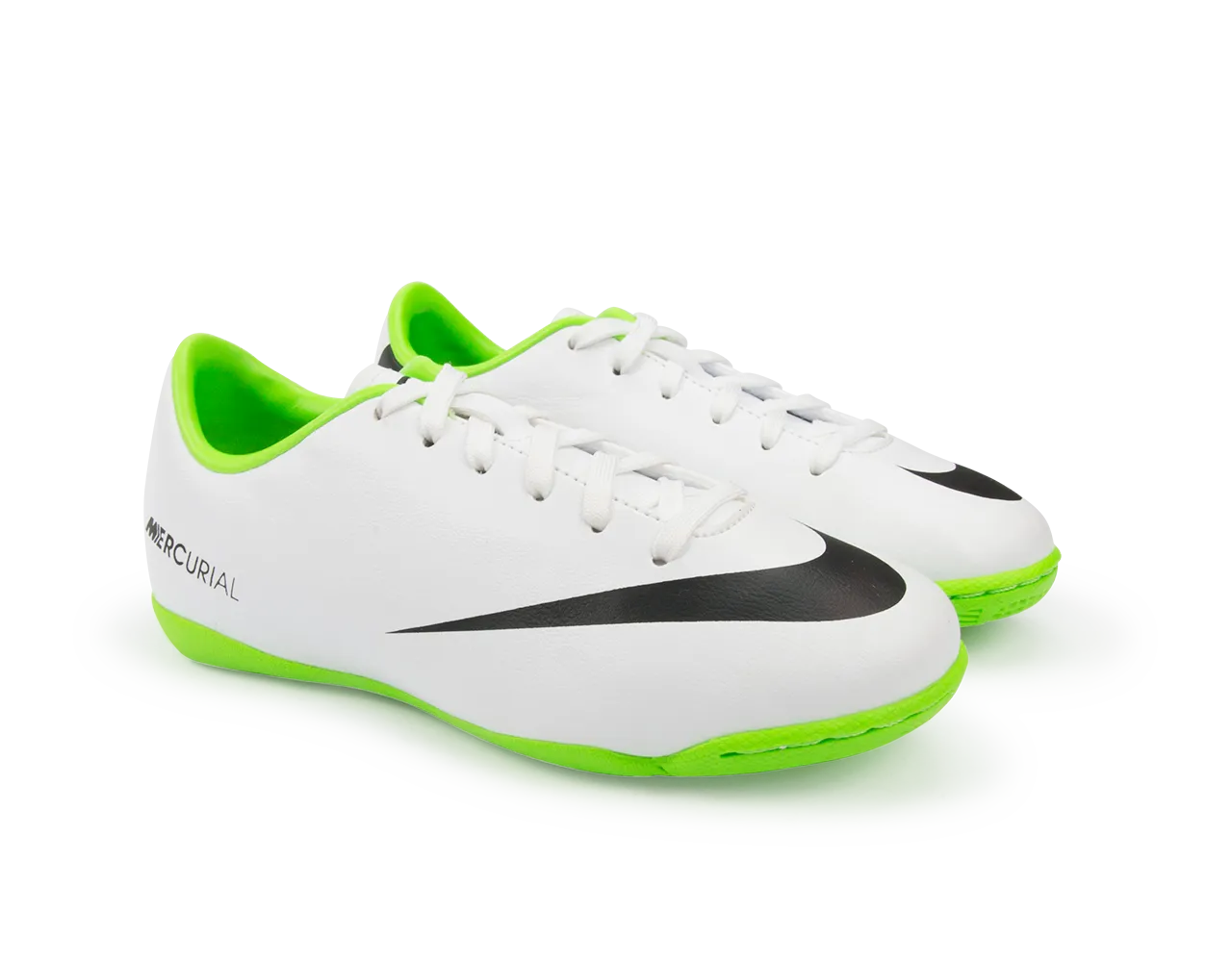 Nike Kids Mercurial Victory IV Indoor Soccer Shoes White/Black/ Electric Green