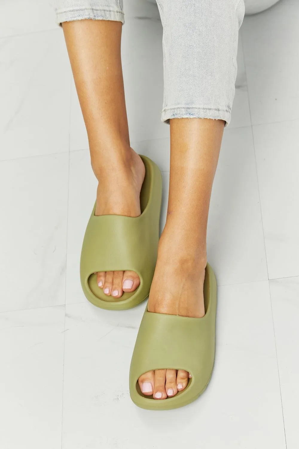 Nook Joi Safe Haven Open Toe Womens Green Slides