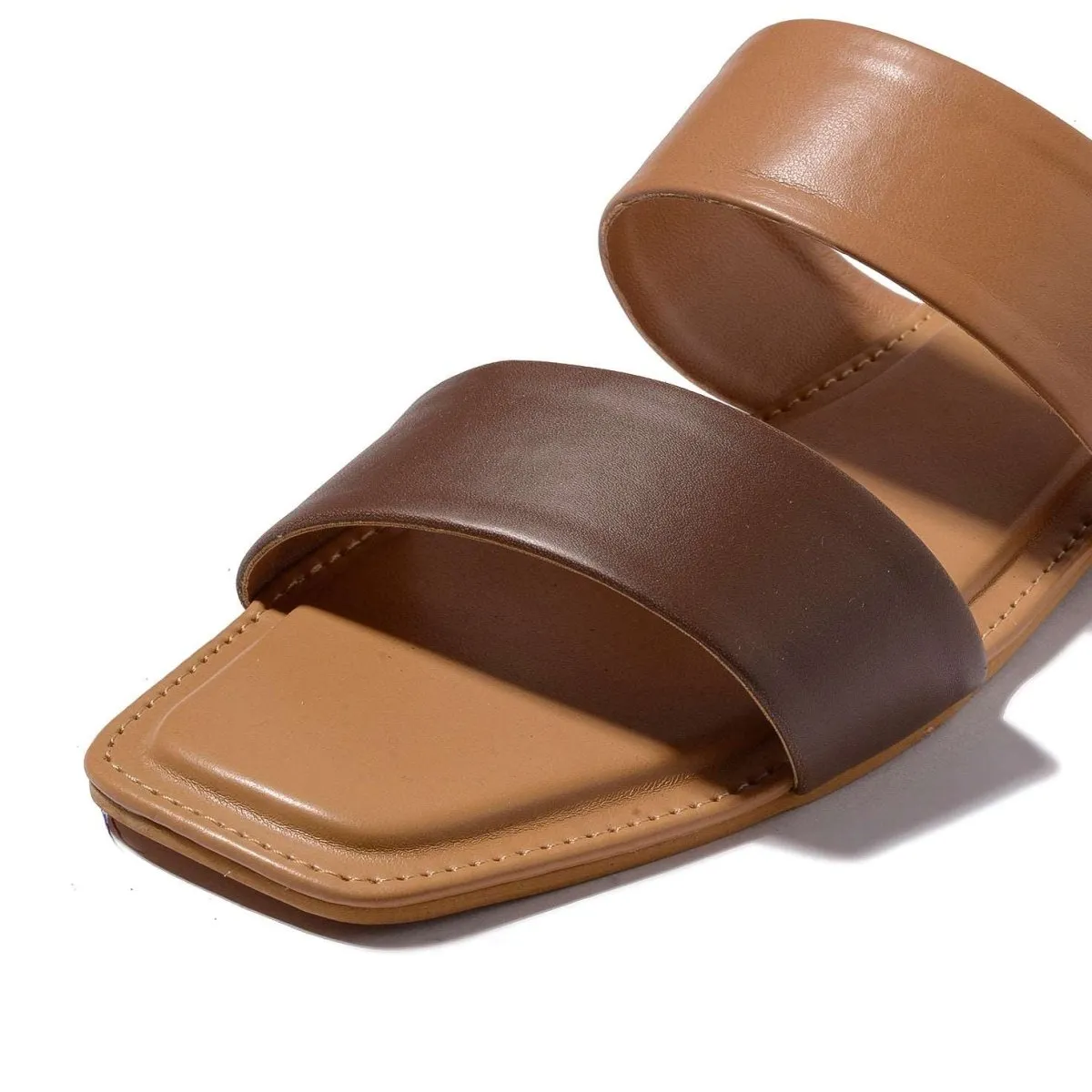 Nude and Brown Double Strap Flats
