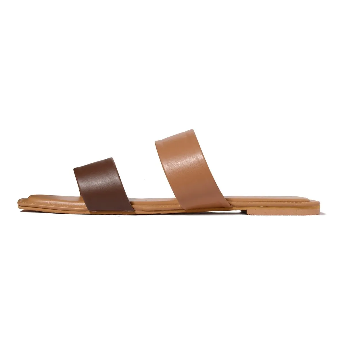 Nude and Brown Double Strap Flats
