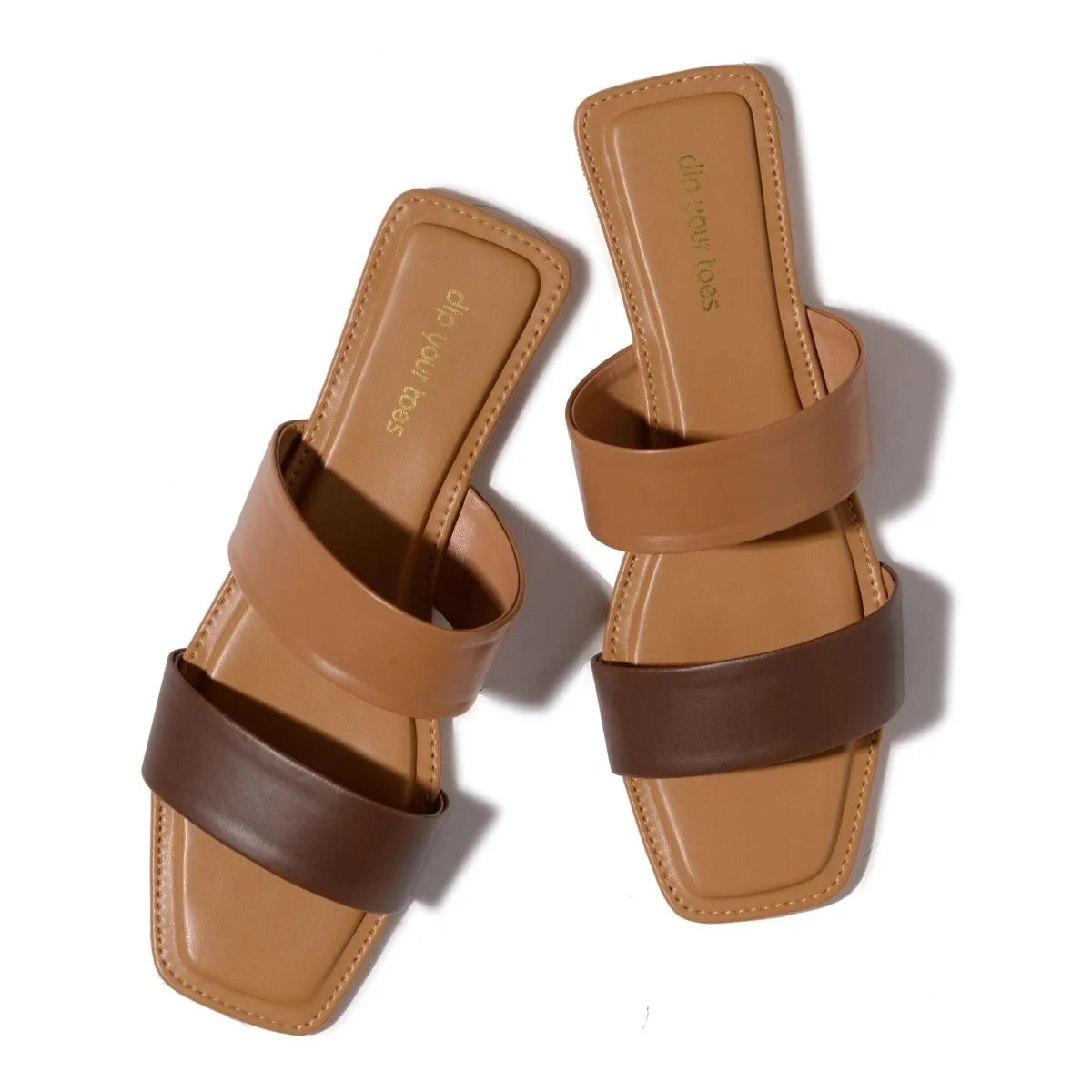 Nude and Brown Double Strap Flats
