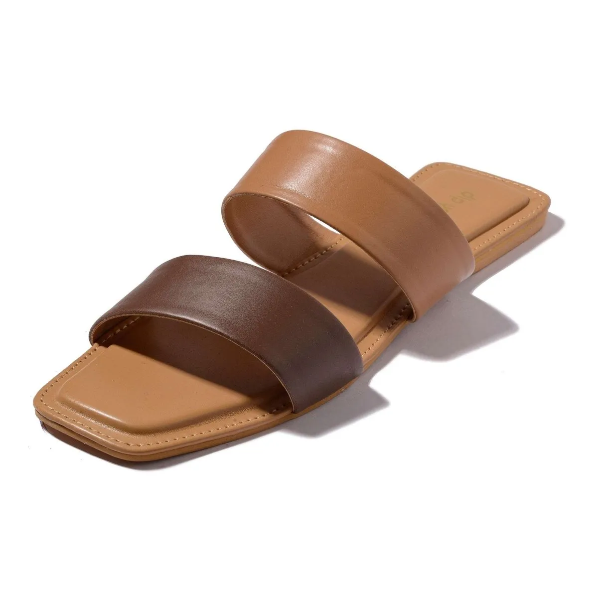 Nude and Brown Double Strap Flats