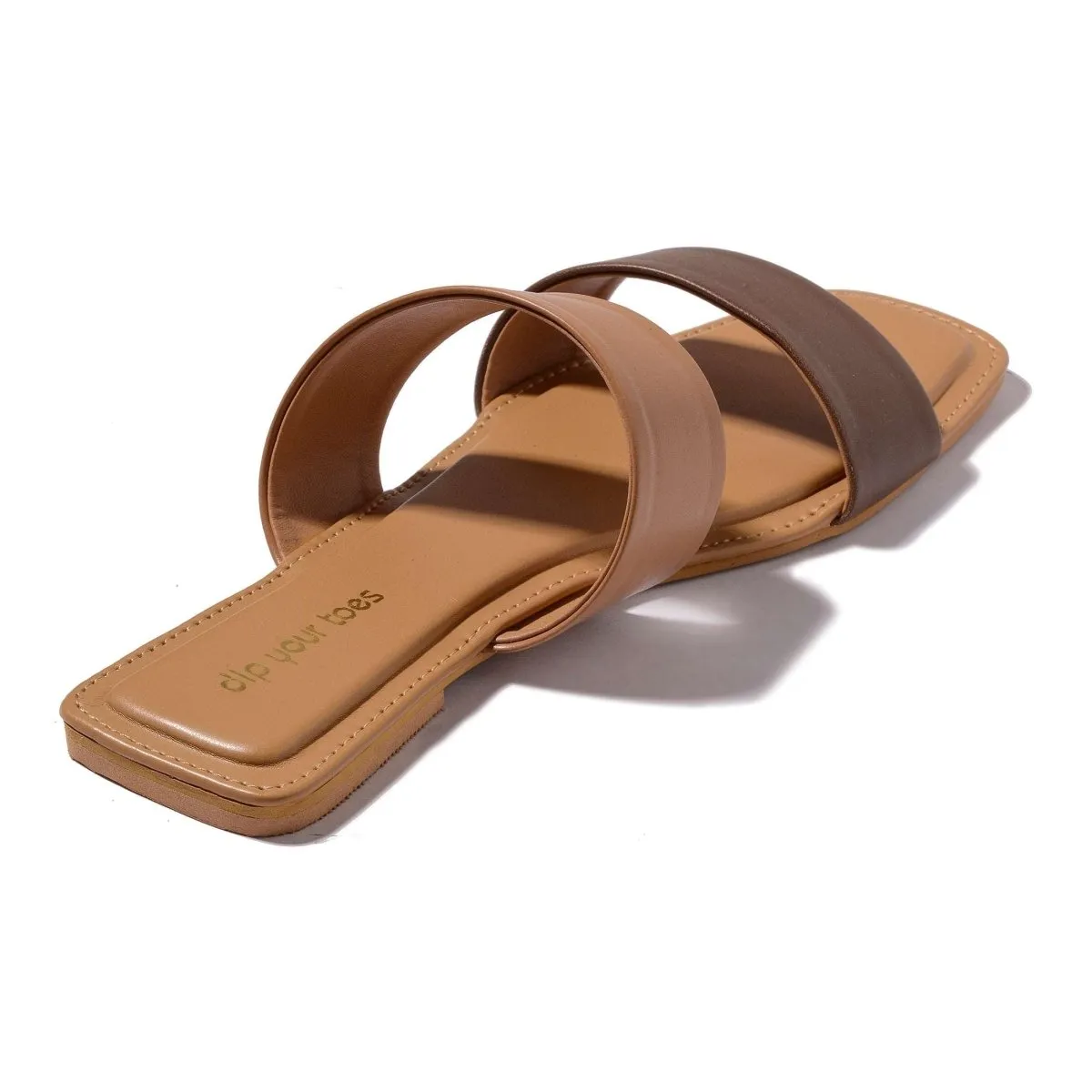 Nude and Brown Double Strap Flats
