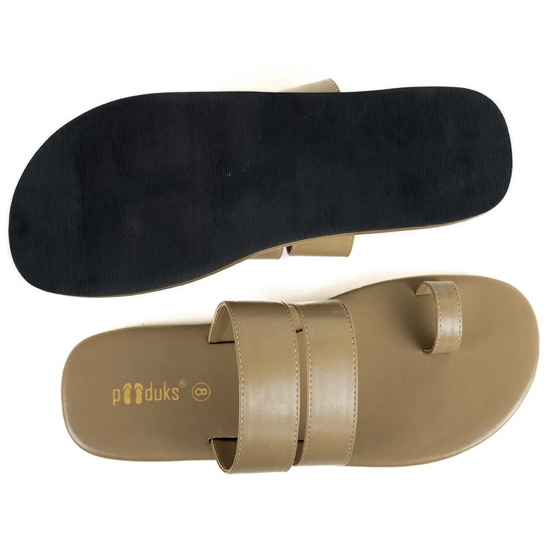 Paaduks Uri Toe-Ring Vegan Leather Slides for Men (Cement)