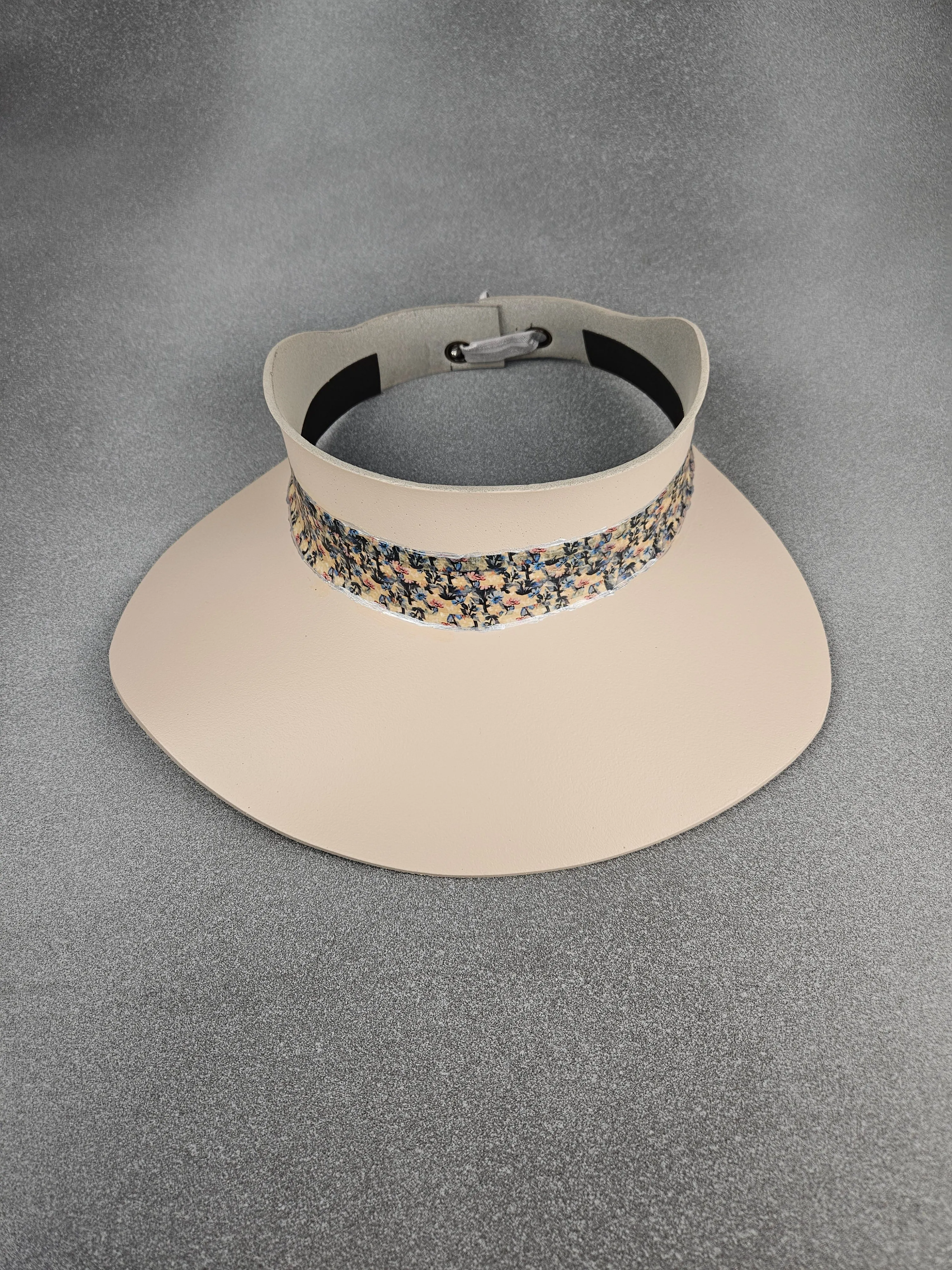 Peachy Beige "LadyEVA" Visor Hat with Blue and Peach Floral Band