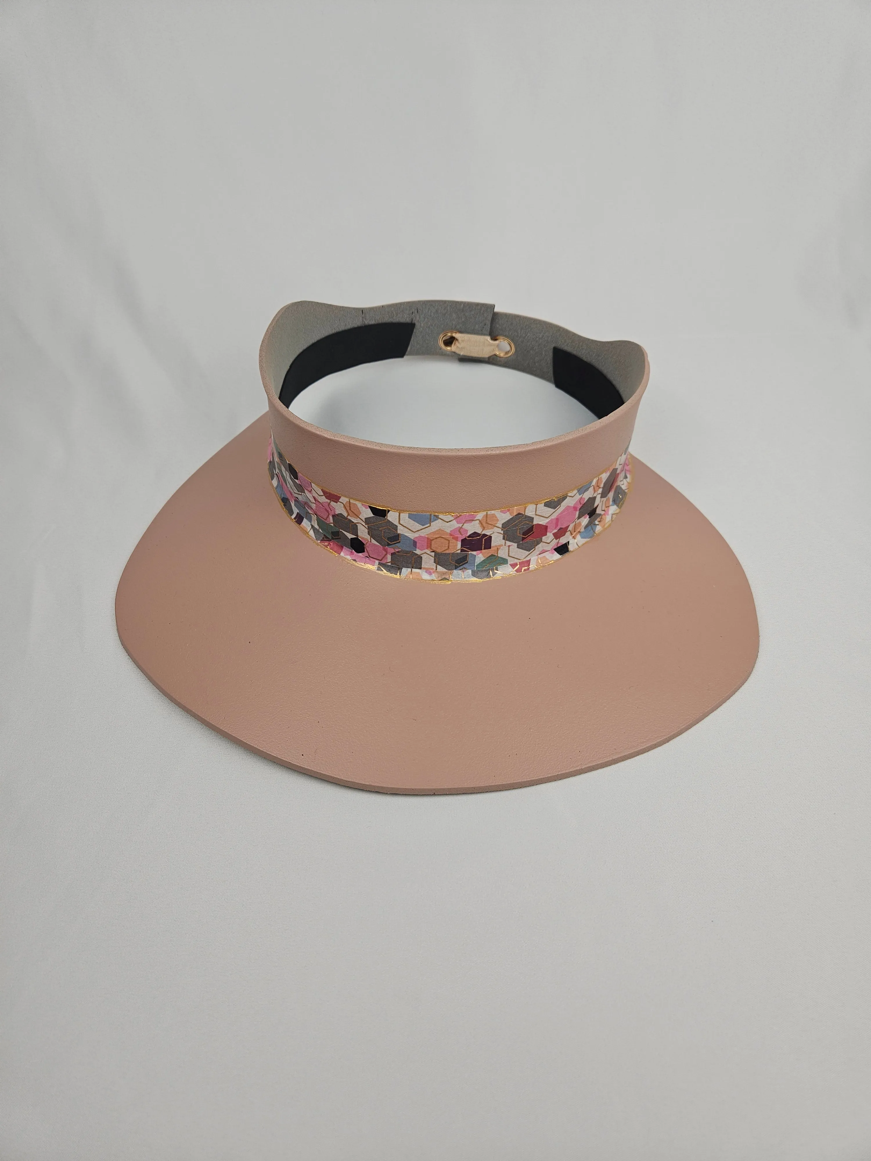 Peachy Pink "LadyEVA" Visor Hat with Colorful Geometric Band