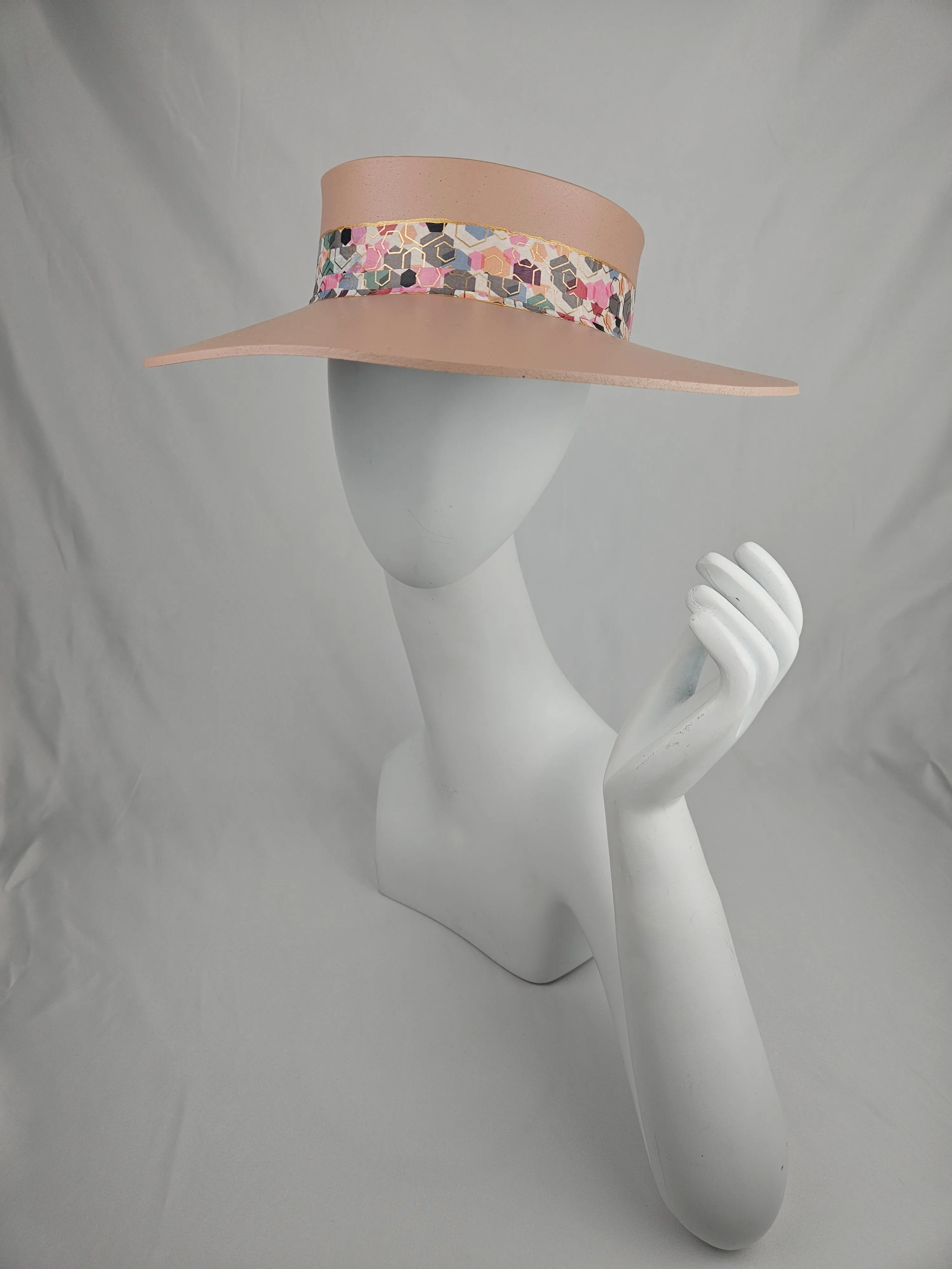 Peachy Pink "LadyEVA" Visor Hat with Colorful Geometric Band