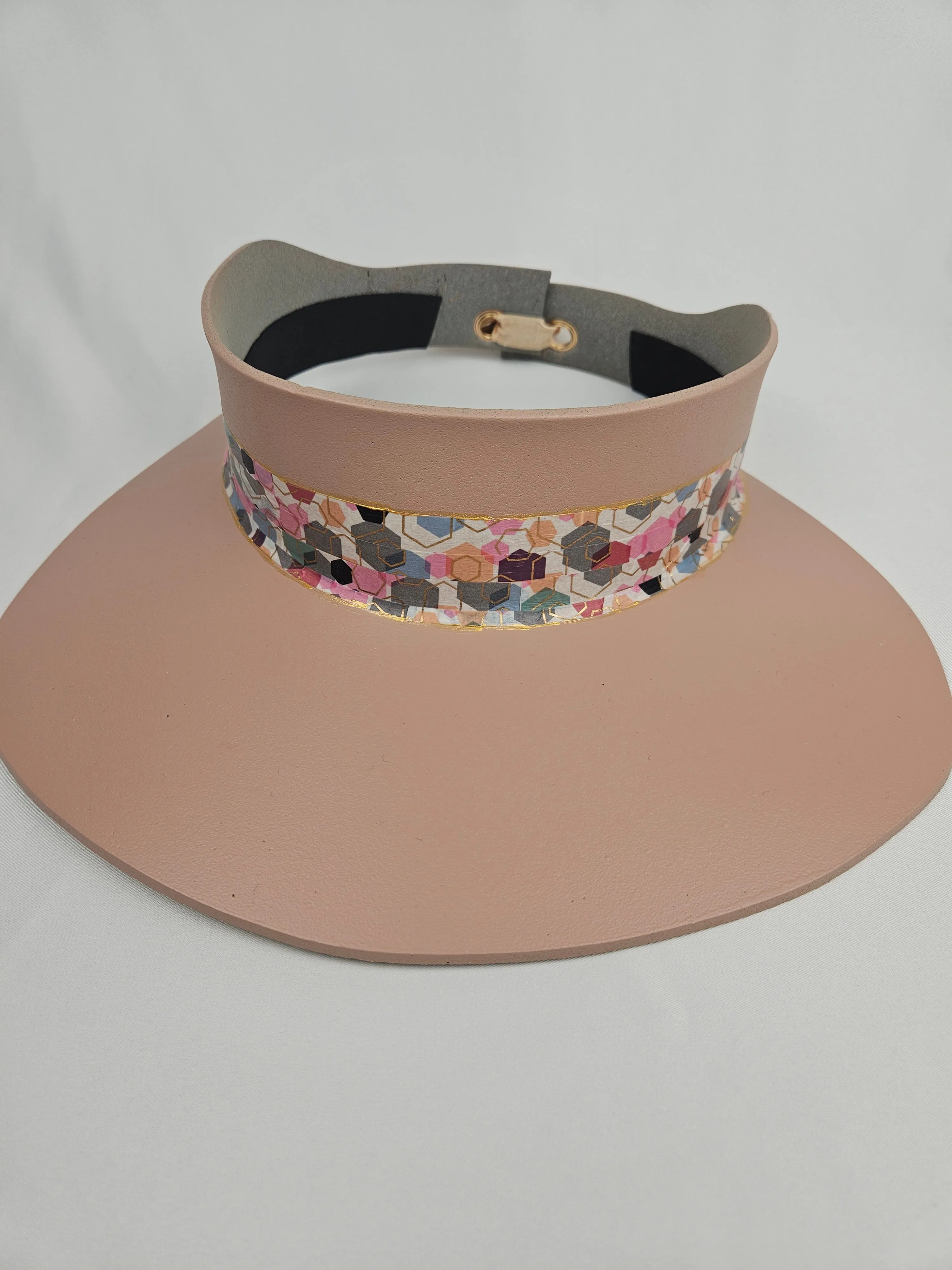 Peachy Pink "LadyEVA" Visor Hat with Colorful Geometric Band