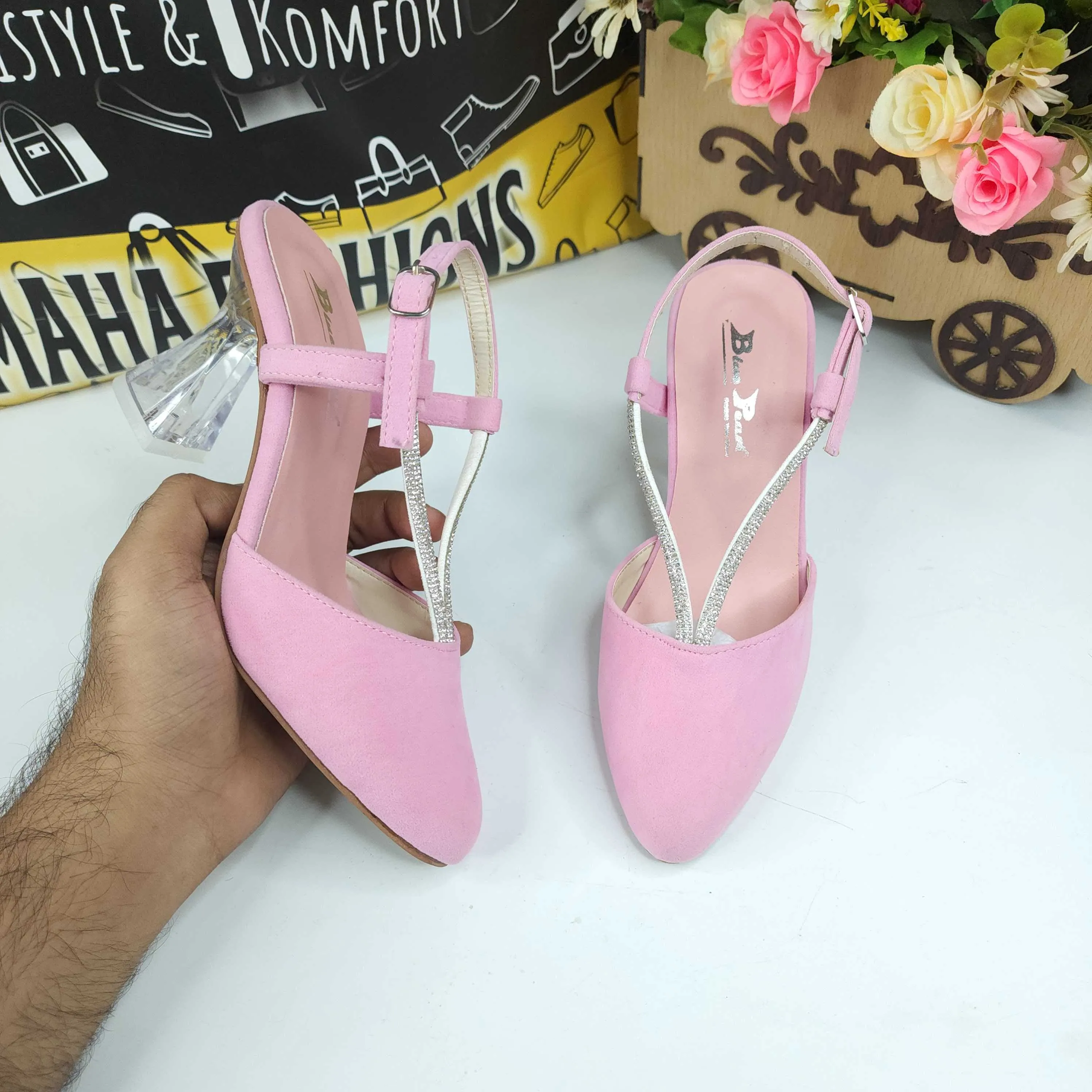 Pink Close Toe With Transparent Heel