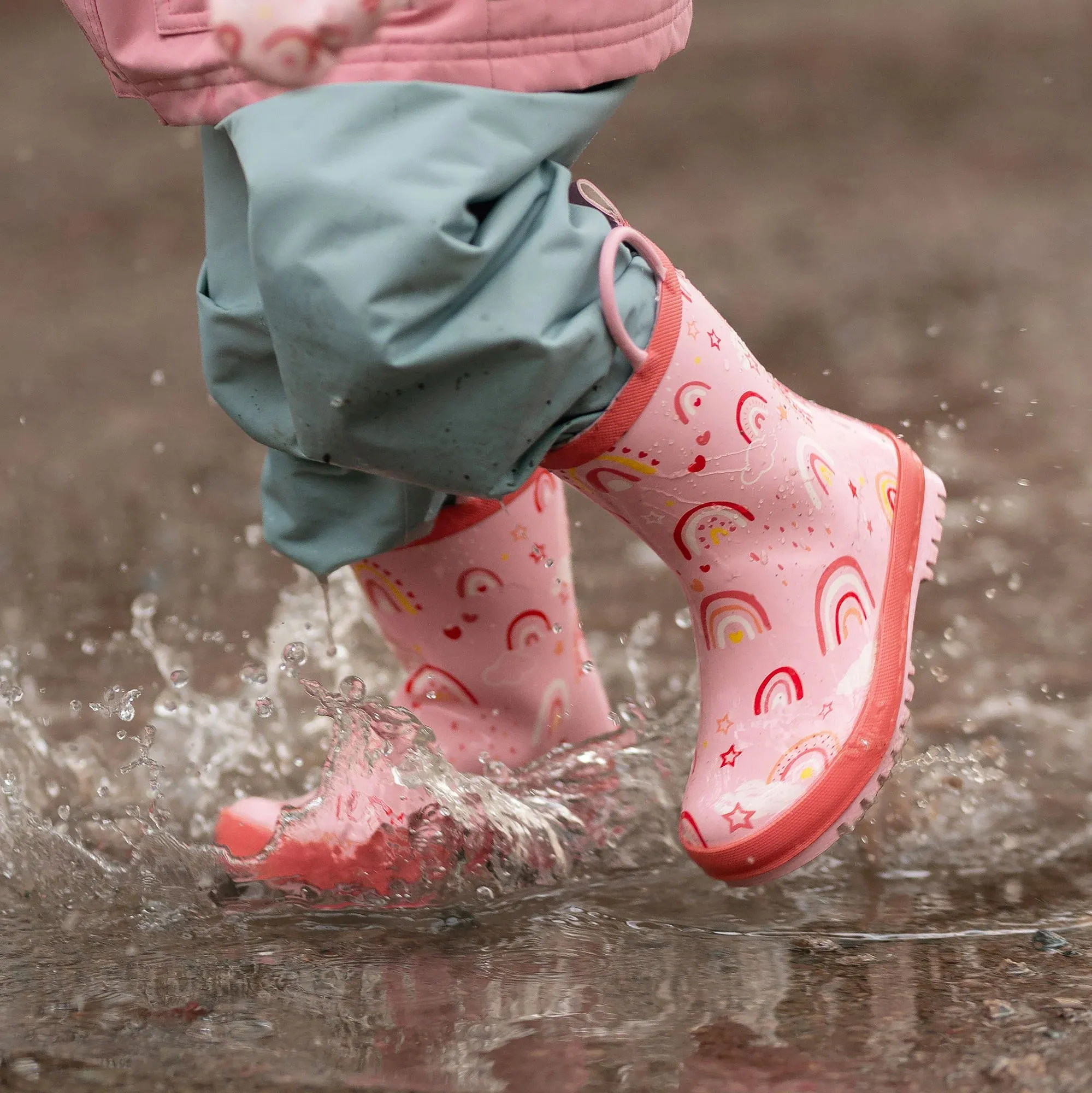 Pink Rainbows Natural Rubber Toddler/Kids Rain Boots