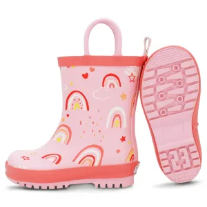 Pink Rainbows Natural Rubber Toddler/Kids Rain Boots