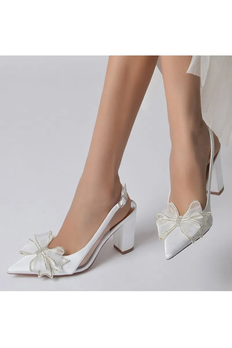 Pointed Toe Chunky Heels with Bow