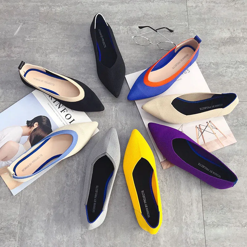 Pointed Toe flats Ladies flat Shoes Comfortable Ballet Knit De Mujer Loafers Autumn Gestante Boat Shoes Soft Bottom Women's Shoe