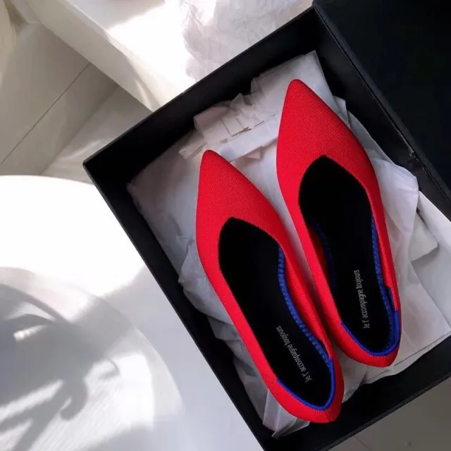 Pointed Toe flats Ladies flat Shoes Comfortable Ballet Knit De Mujer Loafers Autumn Gestante Boat Shoes Soft Bottom Women's Shoe