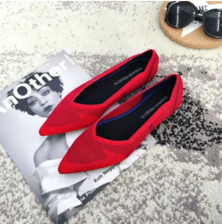 Pointed Toe flats Ladies flat Shoes Comfortable Ballet Knit De Mujer Loafers Autumn Gestante Boat Shoes Soft Bottom Women's Shoe