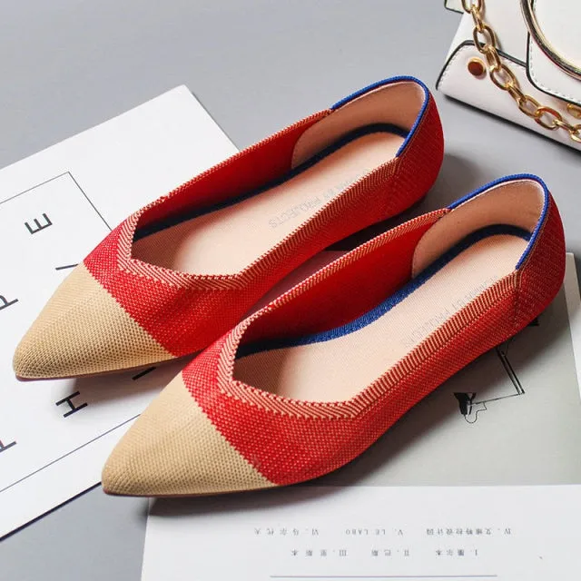 Pointed Toe flats Ladies flat Shoes Comfortable Ballet Knit De Mujer Loafers Autumn Gestante Boat Shoes Soft Bottom Women's Shoe