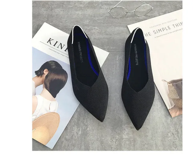 Pointed Toe flats Ladies flat Shoes Comfortable Ballet Knit De Mujer Loafers Autumn Gestante Boat Shoes Soft Bottom Women's Shoe