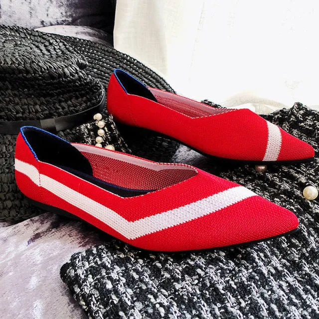 Pointed Toe flats Ladies flat Shoes Comfortable Ballet Knit De Mujer Loafers Autumn Gestante Boat Shoes Soft Bottom Women's Shoe