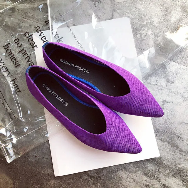 Pointed Toe flats Ladies flat Shoes Comfortable Ballet Knit De Mujer Loafers Autumn Gestante Boat Shoes Soft Bottom Women's Shoe