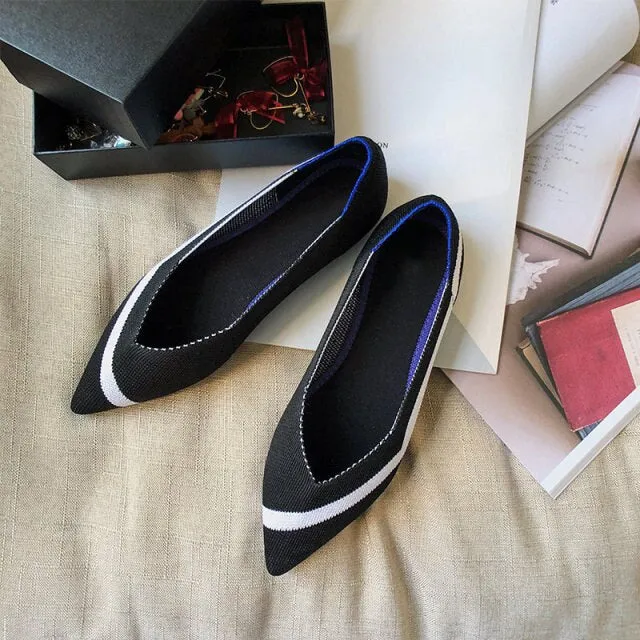 Pointed Toe flats Ladies flat Shoes Comfortable Ballet Knit De Mujer Loafers Autumn Gestante Boat Shoes Soft Bottom Women's Shoe