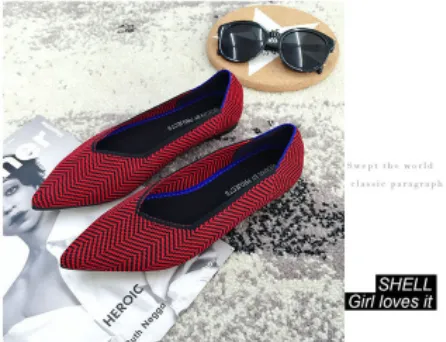 Pointed Toe flats Ladies flat Shoes Comfortable Ballet Knit De Mujer Loafers Autumn Gestante Boat Shoes Soft Bottom Women's Shoe