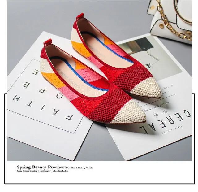 Pointed Toe flats Ladies flat Shoes Comfortable Ballet Knit De Mujer Loafers Autumn Gestante Boat Shoes Soft Bottom Women's Shoe