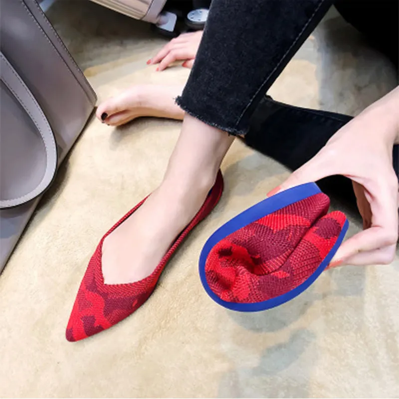 Pointed Toe flats Ladies flat Shoes Comfortable Ballet Knit De Mujer Loafers Autumn Gestante Boat Shoes Soft Bottom Women's Shoe