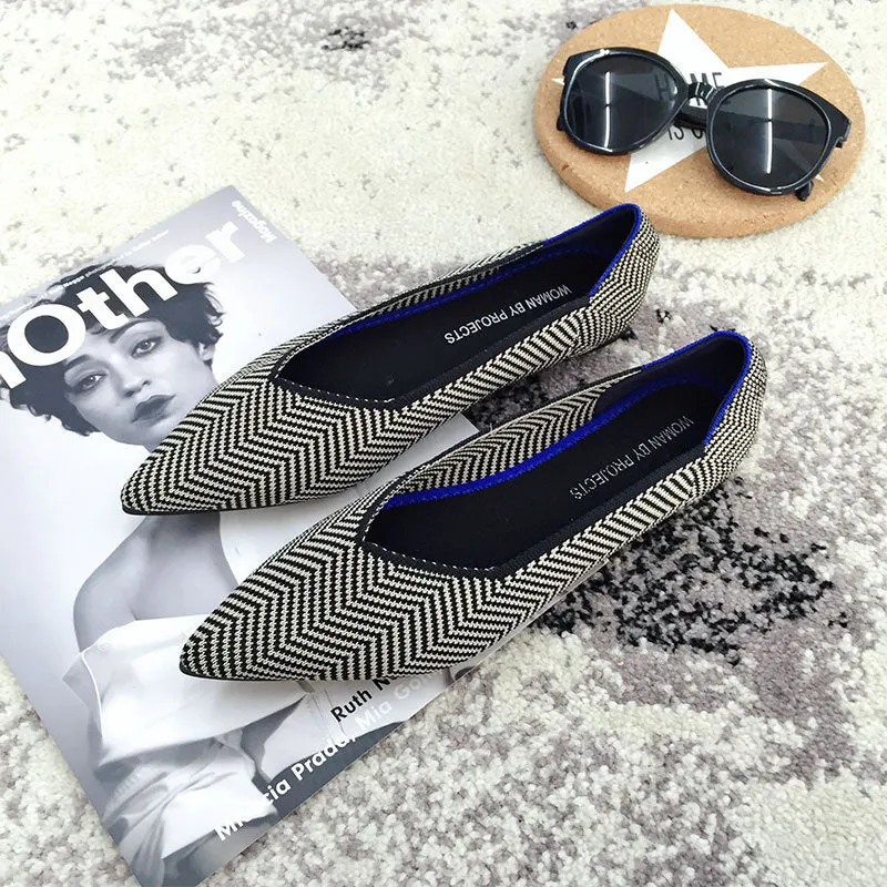 Pointed Toe flats Ladies flat Shoes Comfortable Ballet Knit De Mujer Loafers Autumn Gestante Boat Shoes Soft Bottom Women's Shoe