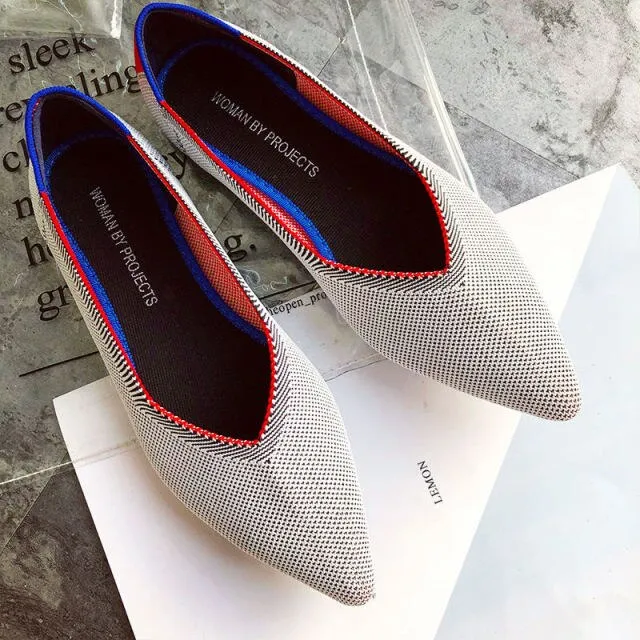 Pointed Toe flats Ladies flat Shoes Comfortable Ballet Knit De Mujer Loafers Autumn Gestante Boat Shoes Soft Bottom Women's Shoe