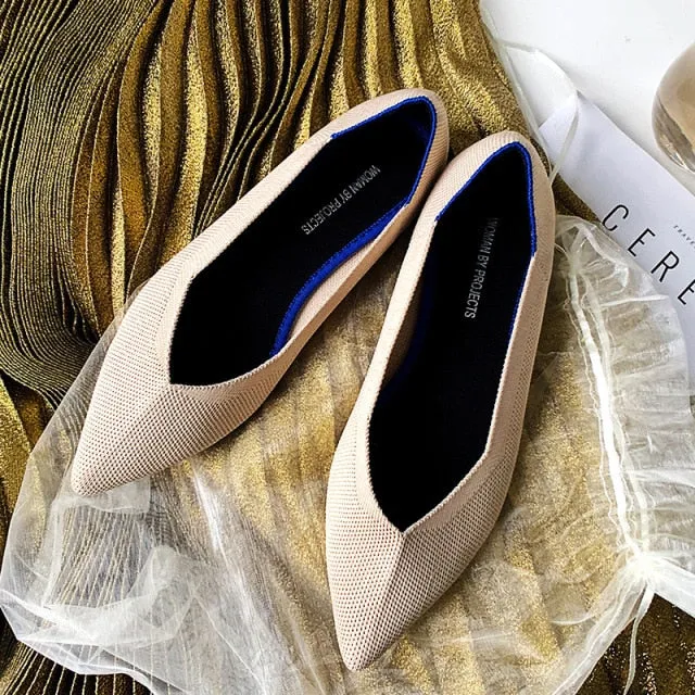 Pointed Toe flats Ladies flat Shoes Comfortable Ballet Knit De Mujer Loafers Autumn Gestante Boat Shoes Soft Bottom Women's Shoe
