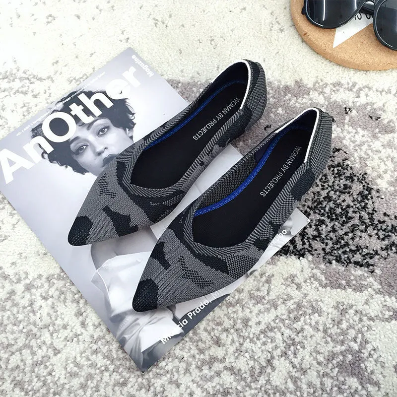 Pointed Toe flats Ladies flat Shoes Comfortable Ballet Knit De Mujer Loafers Autumn Gestante Boat Shoes Soft Bottom Women's Shoe