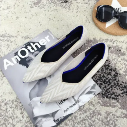 Pointed Toe flats Ladies flat Shoes Comfortable Ballet Knit De Mujer Loafers Autumn Gestante Boat Shoes Soft Bottom Women's Shoe