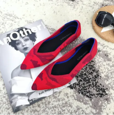 Pointed Toe flats Ladies flat Shoes Comfortable Ballet Knit De Mujer Loafers Autumn Gestante Boat Shoes Soft Bottom Women's Shoe