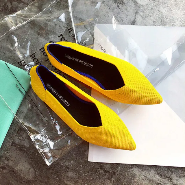 Pointed Toe flats Ladies flat Shoes Comfortable Ballet Knit De Mujer Loafers Autumn Gestante Boat Shoes Soft Bottom Women's Shoe