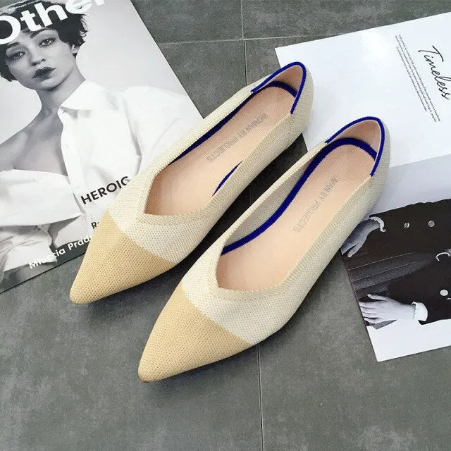 Pointed Toe flats Ladies flat Shoes Comfortable Ballet Knit De Mujer Loafers Autumn Gestante Boat Shoes Soft Bottom Women's Shoe