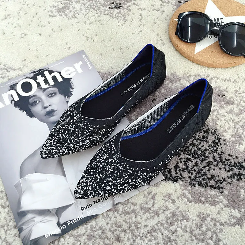 Pointed Toe flats Ladies flat Shoes Comfortable Ballet Knit De Mujer Loafers Autumn Gestante Boat Shoes Soft Bottom Women's Shoe