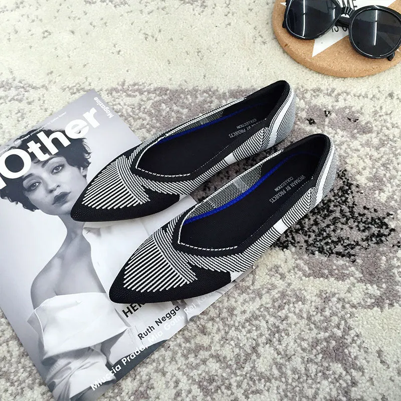 Pointed Toe flats Ladies flat Shoes Comfortable Ballet Knit De Mujer Loafers Autumn Gestante Boat Shoes Soft Bottom Women's Shoe