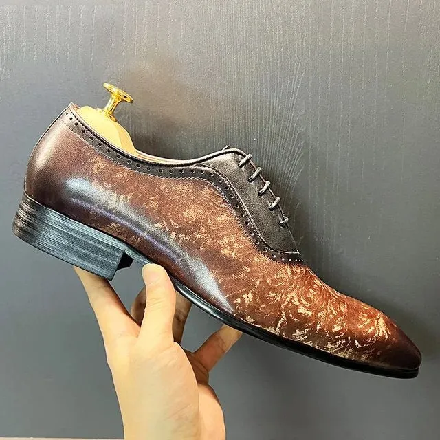 Pointed Toe Mixed Colors Leather Shoes